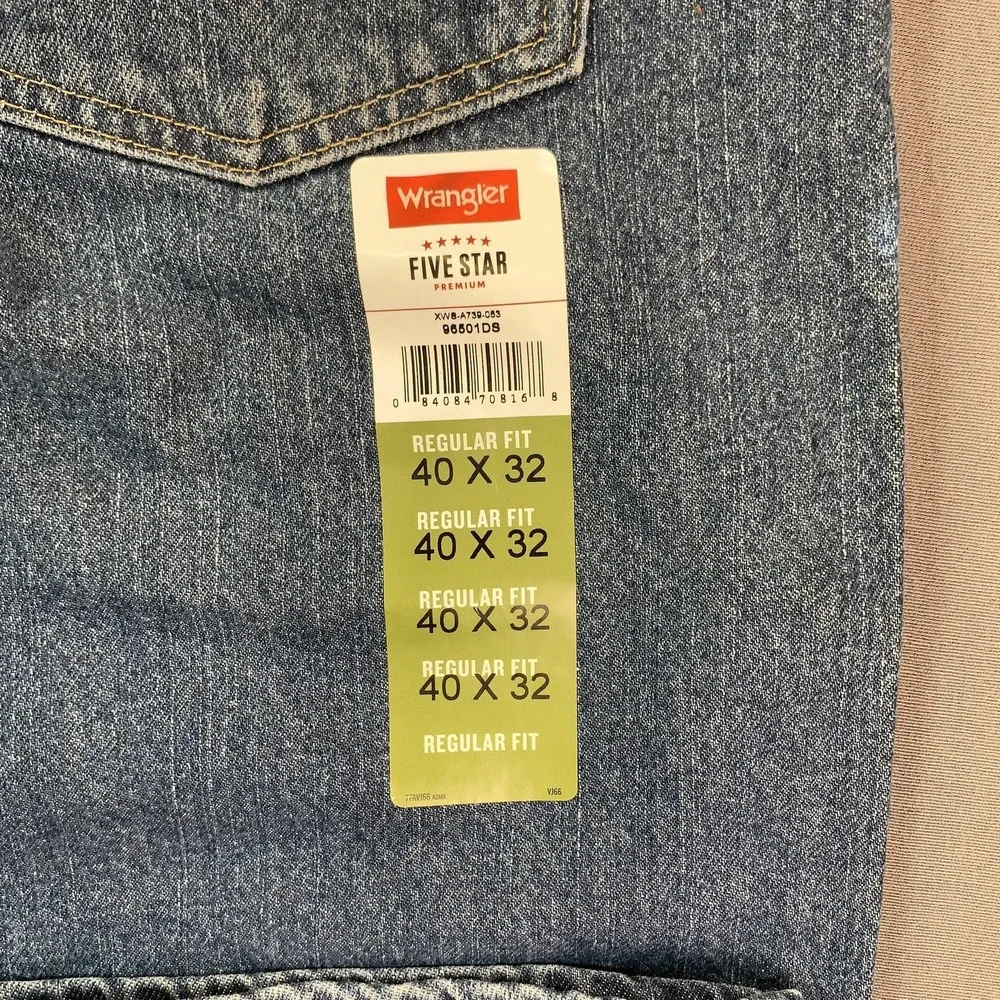 NEW Wrangler Five Star 96501DS Jeans Mens 40x32 Blue‎ Regular Straight Denim